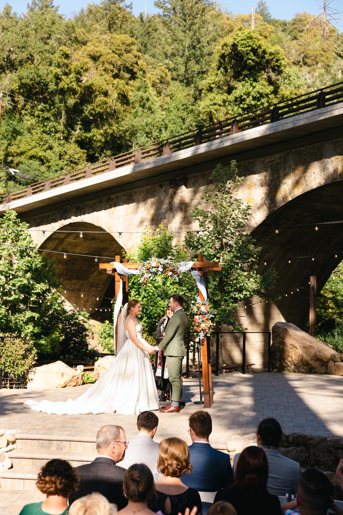 Wedding ceremony at Long Bridge in Saratoga Springs California.