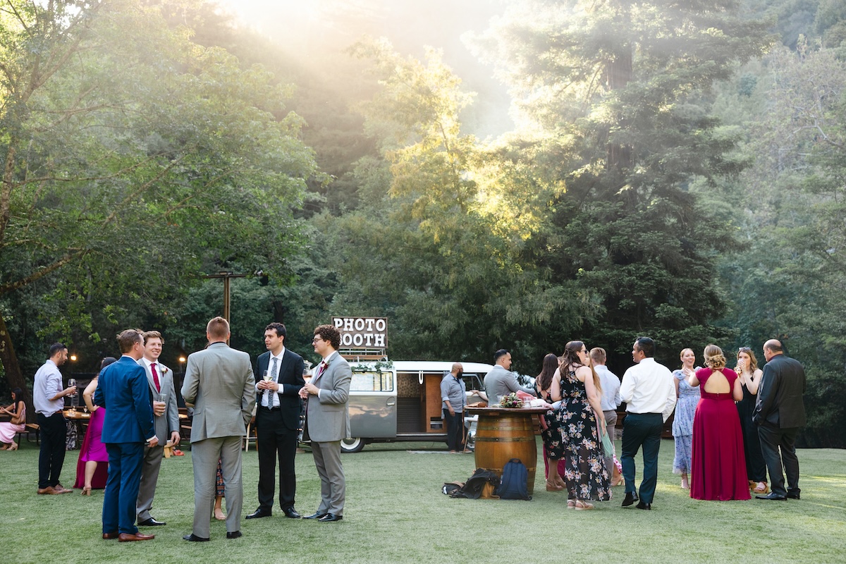Cocktail hour at Long Bridge in Saratoga Springs California. Photo Booth by Bay Area Photo Bus.