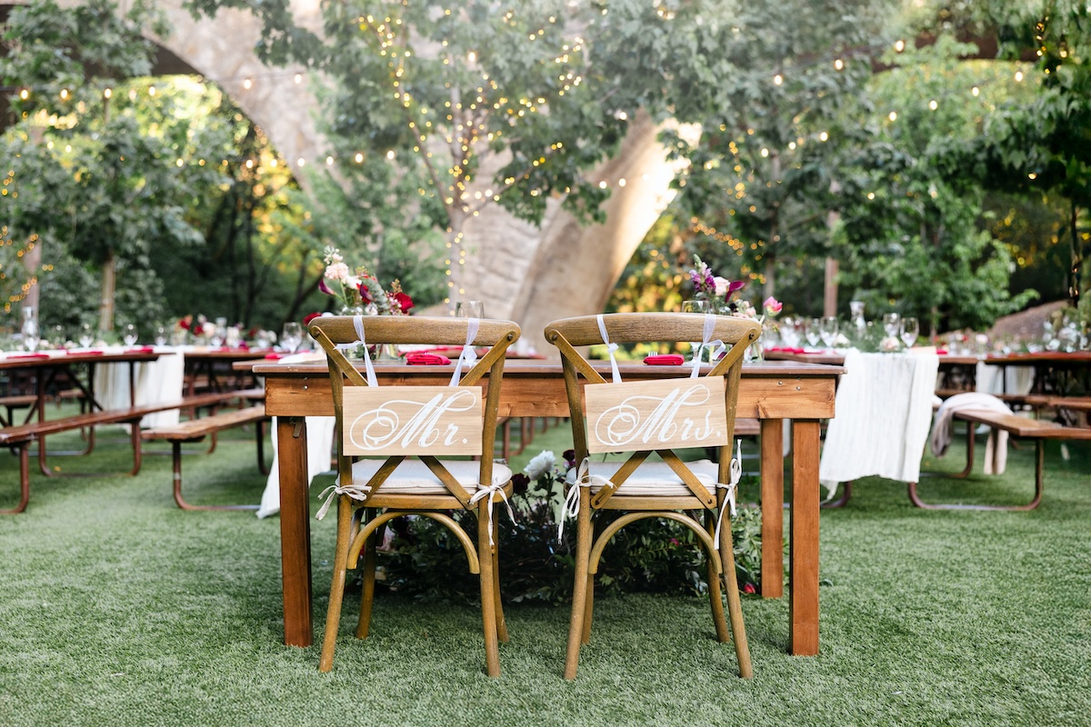 Sweetheart table signs at Long Bridge in Saratoga Springs California.