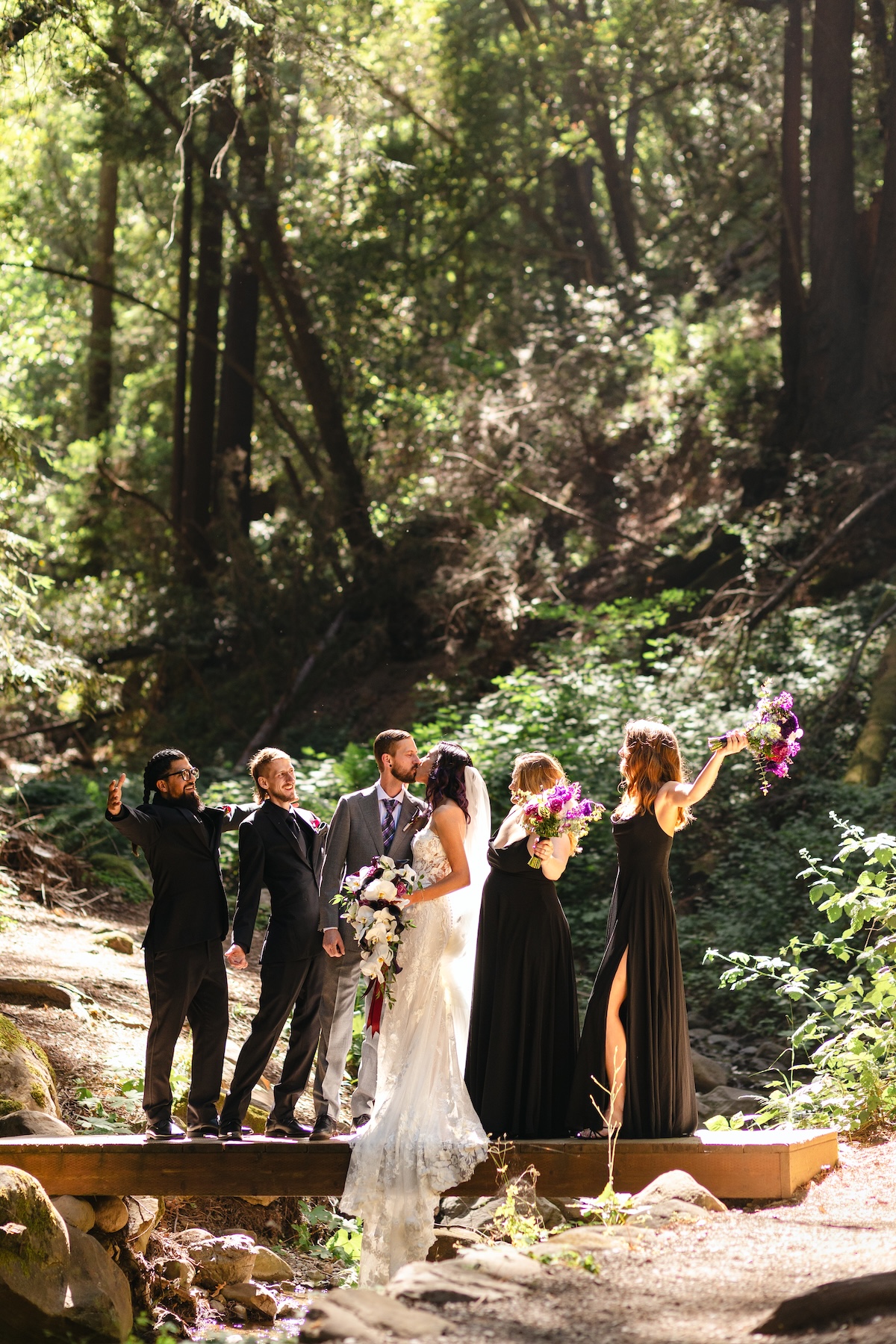 Bridal Party photos at Cathedral Grove at Saratoga Springs California.