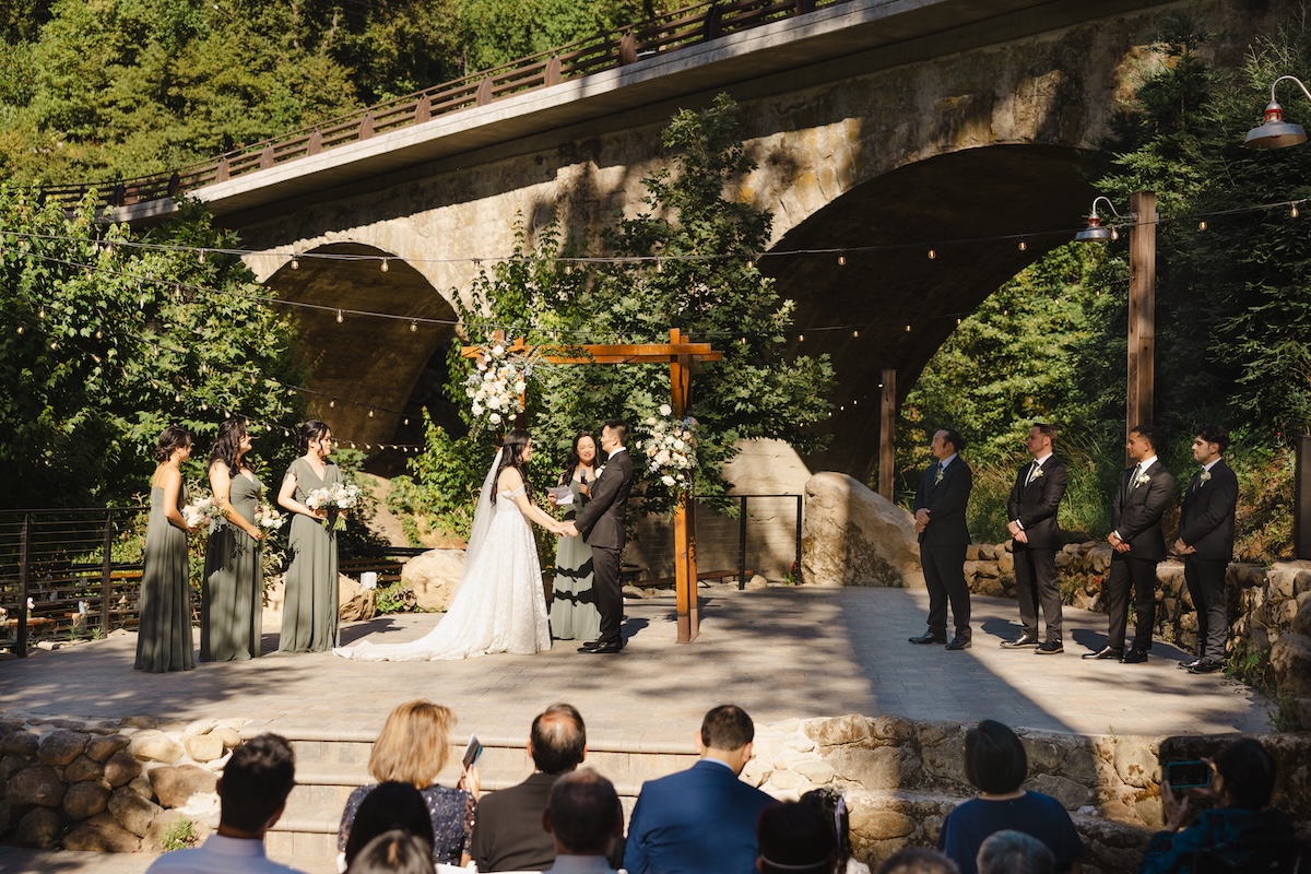 Wedding ceremony at Long Bridge in Saratoga Springs California.
